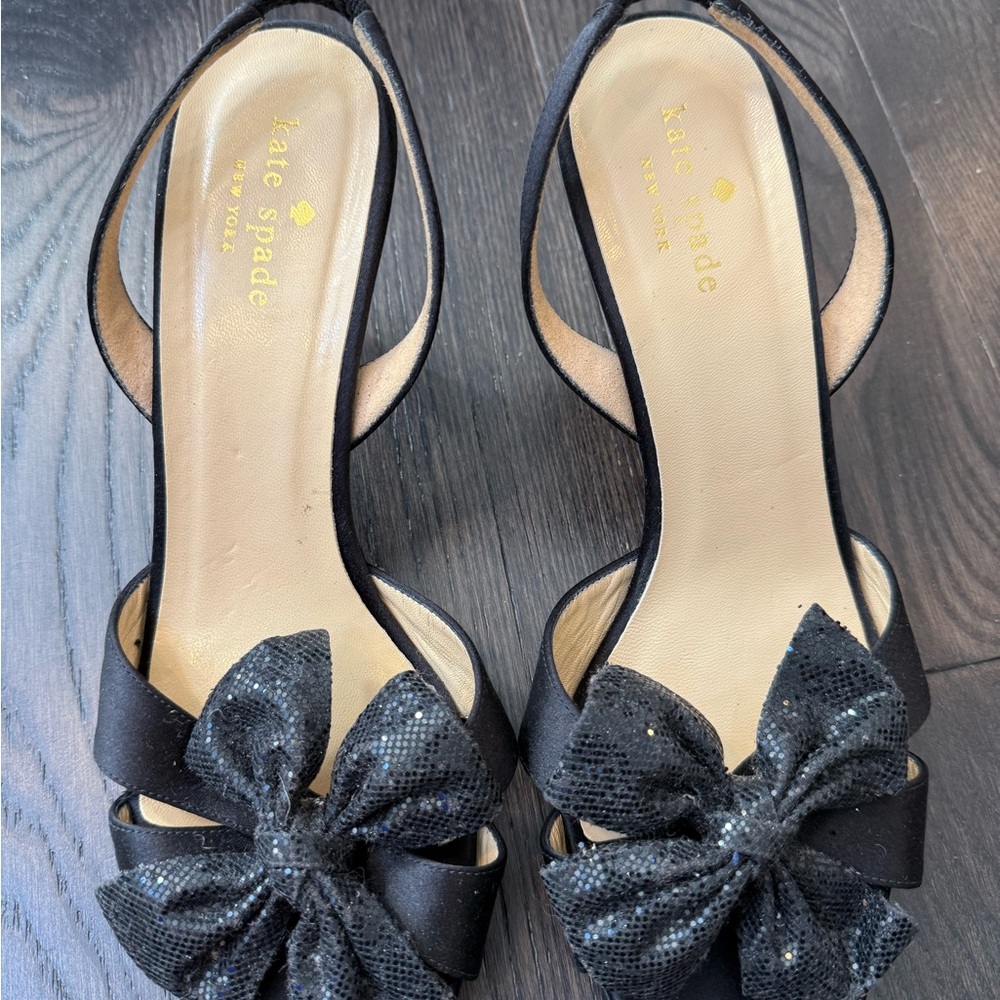 kate spade Black Bow Open-Toe Slingback Heels